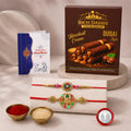 Floral Charm Rakhi for Brother with Hazelnut Wafer Rolls, Coin & Card, Pack of 6