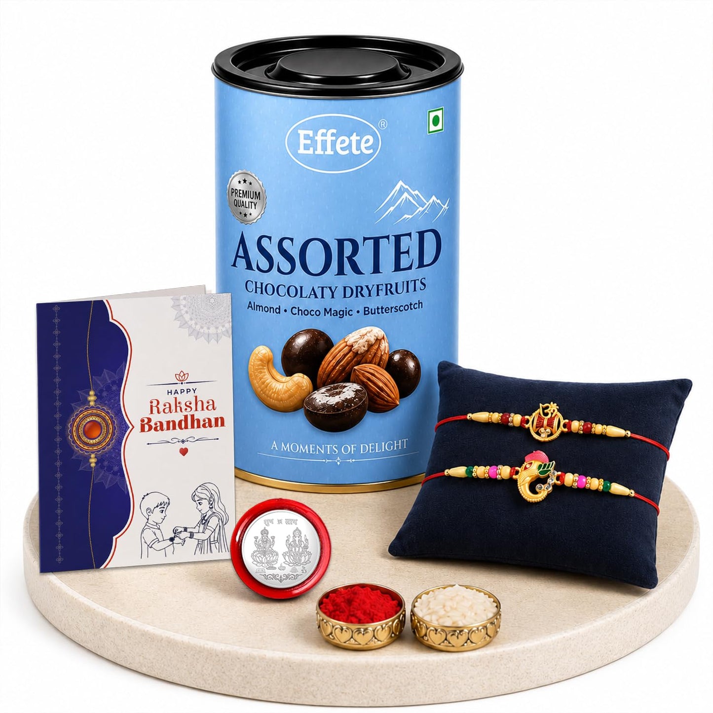 Ganesha Rakhi for Brother with Choco Dryfruits 96gm, Roli Tikka & Card, Pack of 6