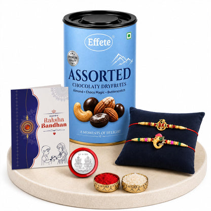 Ganesha Rakhi for Brother with Choco Dryfruits 96gm, Roli Tikka & Card, Pack of 6