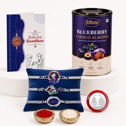 Krishna Rakhi for Brother with Blueberry Almond 96gm, Coin & Card, Pack of 7