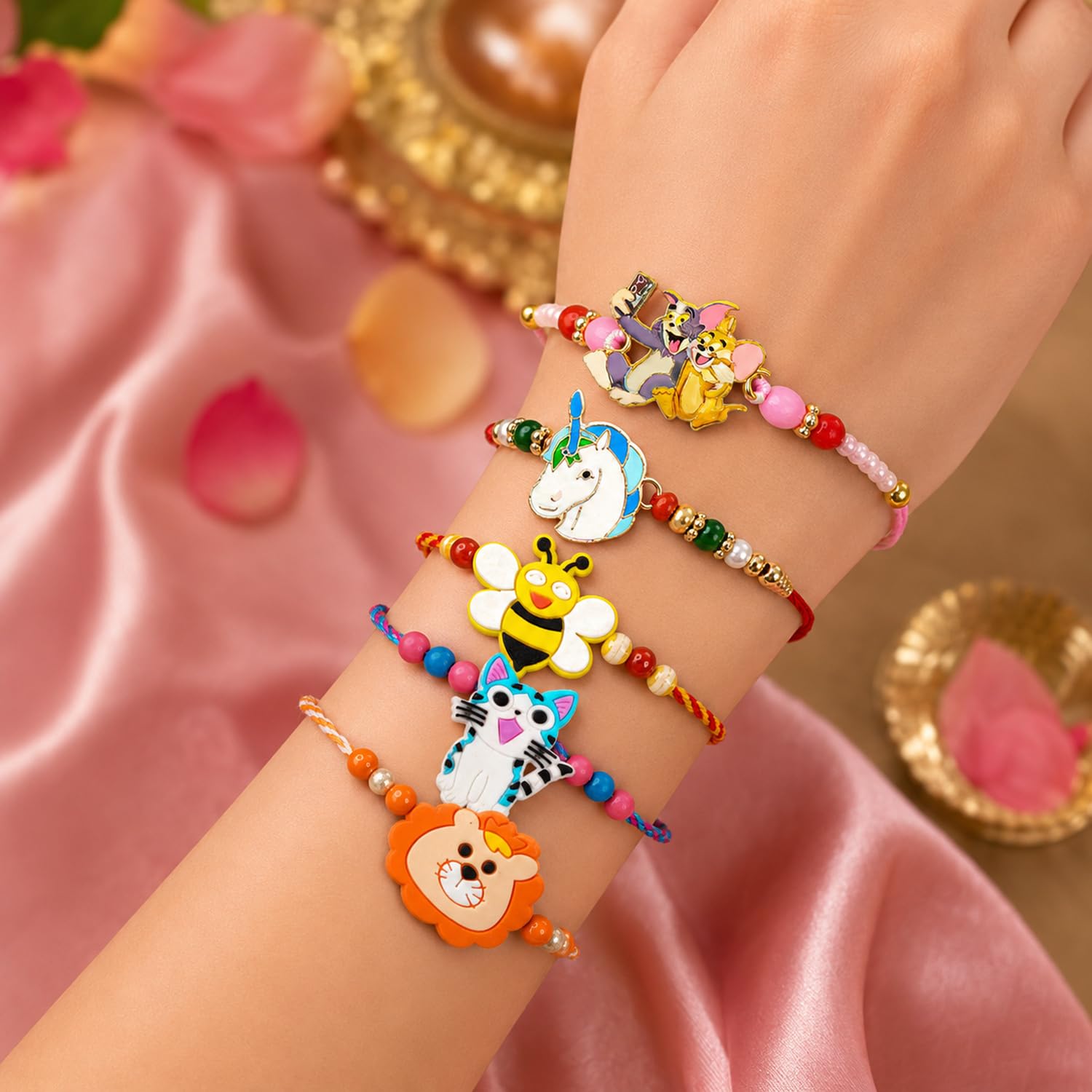 Handcrafted Trendy Rakhi for Brother with Roli Tikka & Greeting Card, Pack of 8