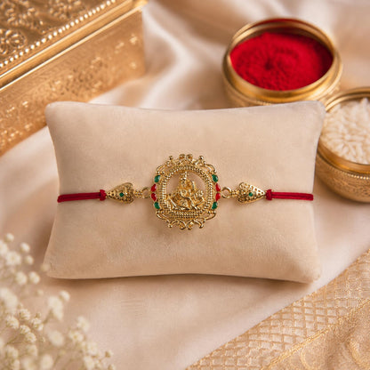 Deity Rakhi for Brother with Chocolate Magic 96gm, Roli Tikka & Card - Pack of 7