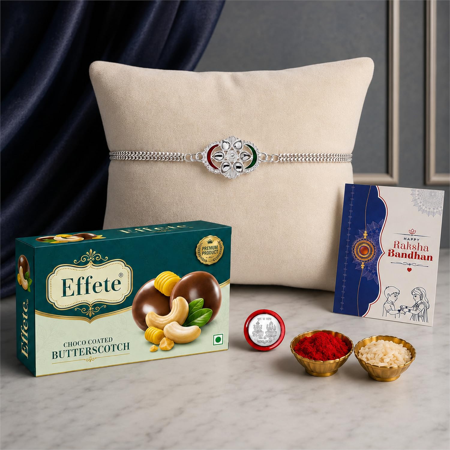 Oval Rakhi for Brother with Chocolate 32gm - Raksha Bandhan Gift Set, Pack of 5