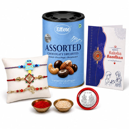 Rakhi with Chocolate for Brother (Set of 7), Raksha Bandhan Festival Celebrations with Ice Cream, OM & Square Shape Rakhi 2