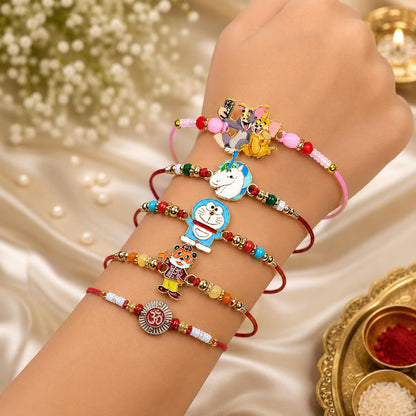 Handcrafted Adorable Rakhi for Brother with Roli Tikka & Greeting Card, Pack of 8