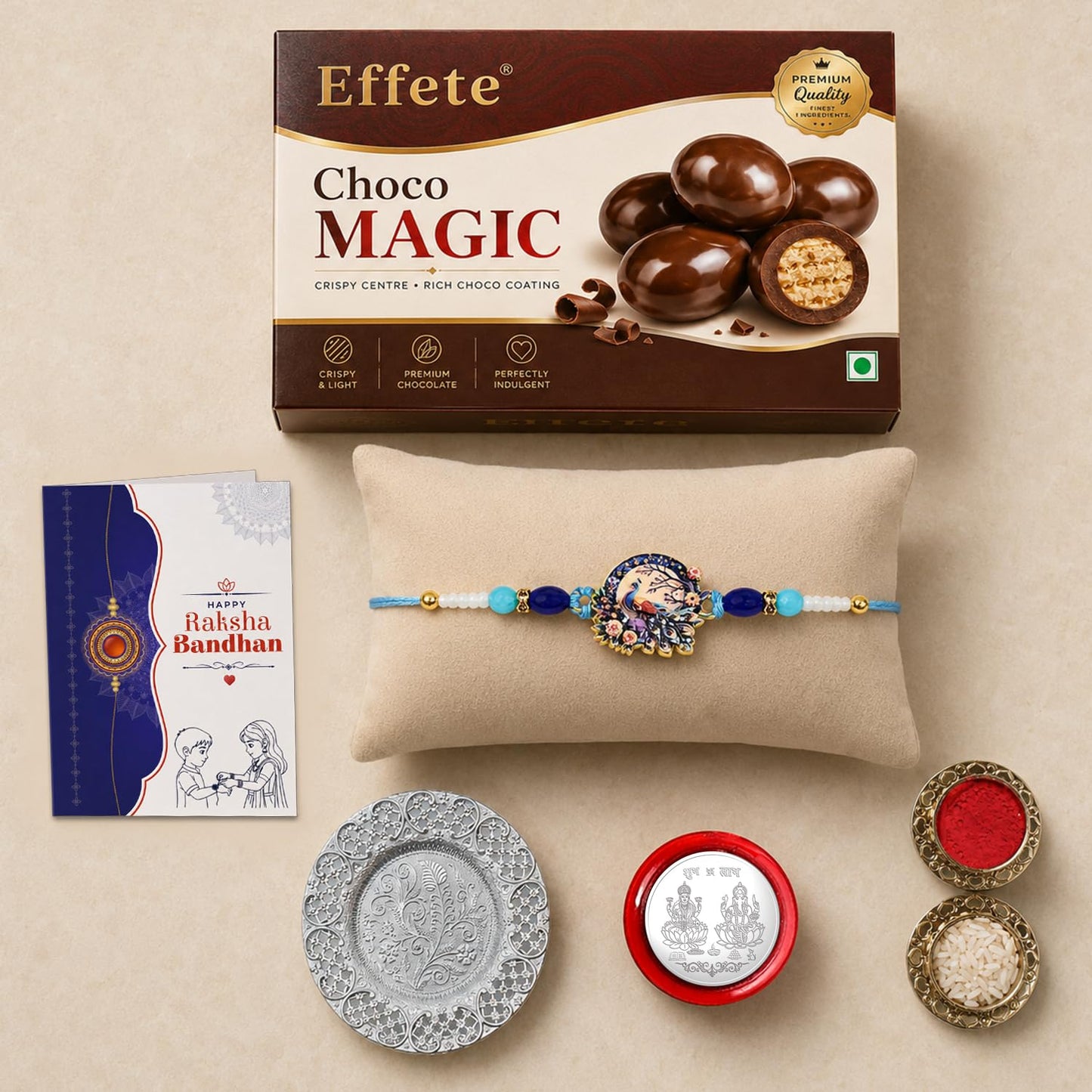 Peacock Multicolor Rakhi for Brother & Bhaiya with Chocolate Magic | Pack of 6