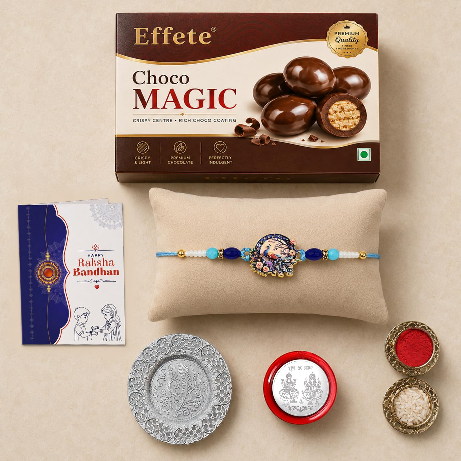 Peacock Multicolor Rakhi for Brother & Bhaiya with Chocolate Magic | Pack of 6