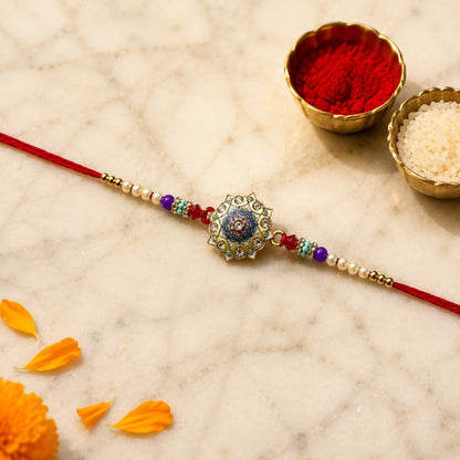Round Rakhi for Brother with Chocolate 96gm - Raksha Bandhan Gift Set, Pack of 7