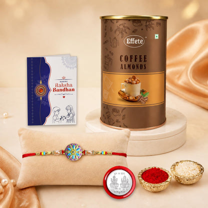 Floral Rakhi for Brother with Coffee Almond 96gm, Roli Tikka & Card, Pack of 5