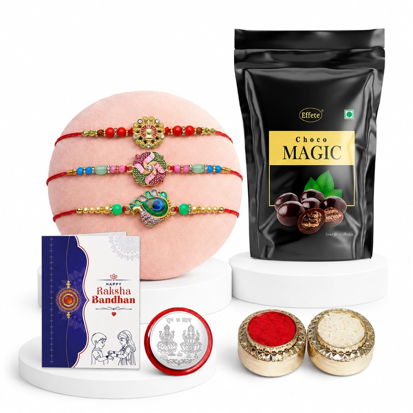 Rakhi for Brother with Chocolate Magic Pouch - Rakshabandhan Gift Set, Pack of 7