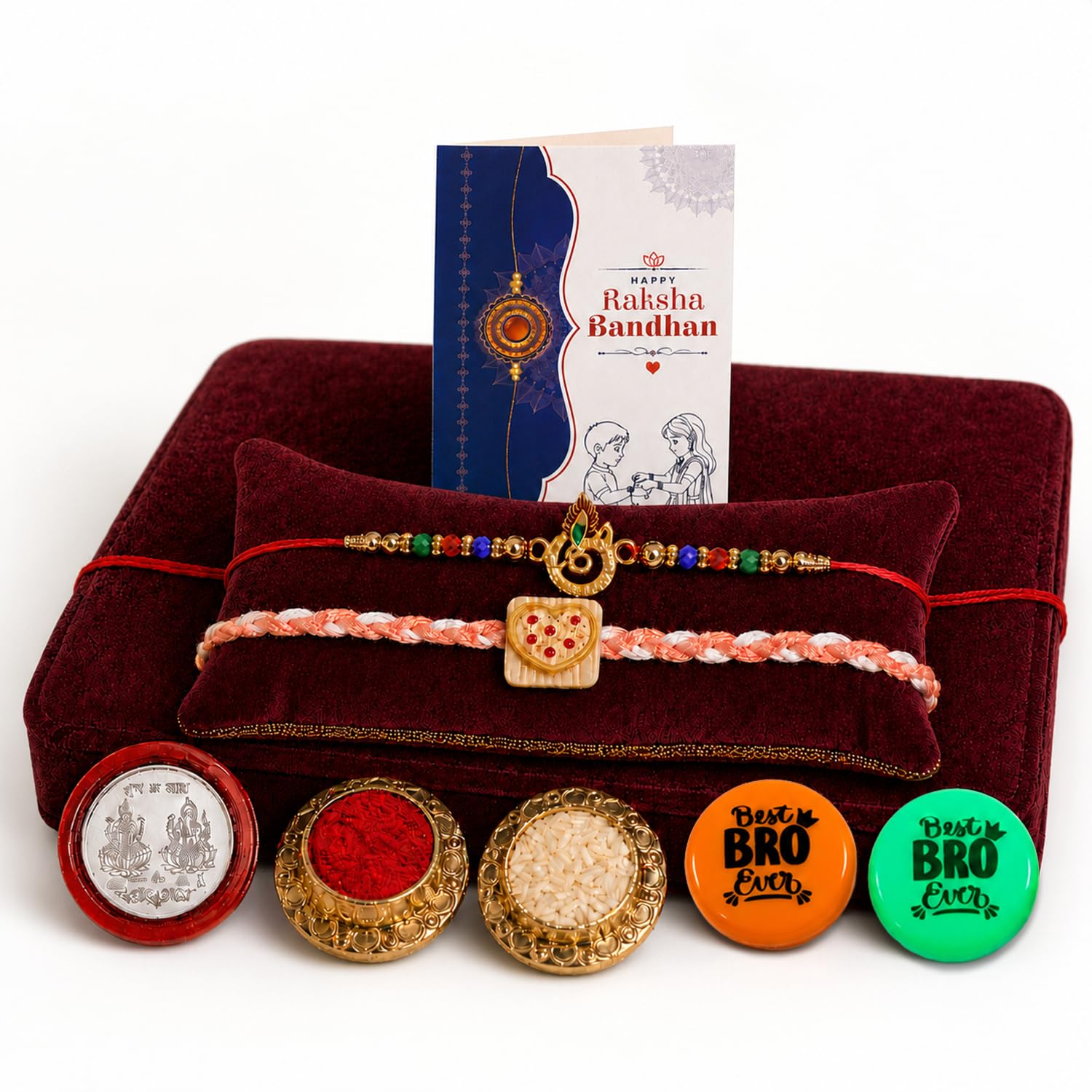 Multicolor Rakhi Combo with Evil Eye,Heart-Shaped Charm Rakhi | Pack of 7