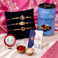 Daisy Kundan Rakhi for Brother with Choco Dryfruits 96gm, Coin & Card, Pack of 7