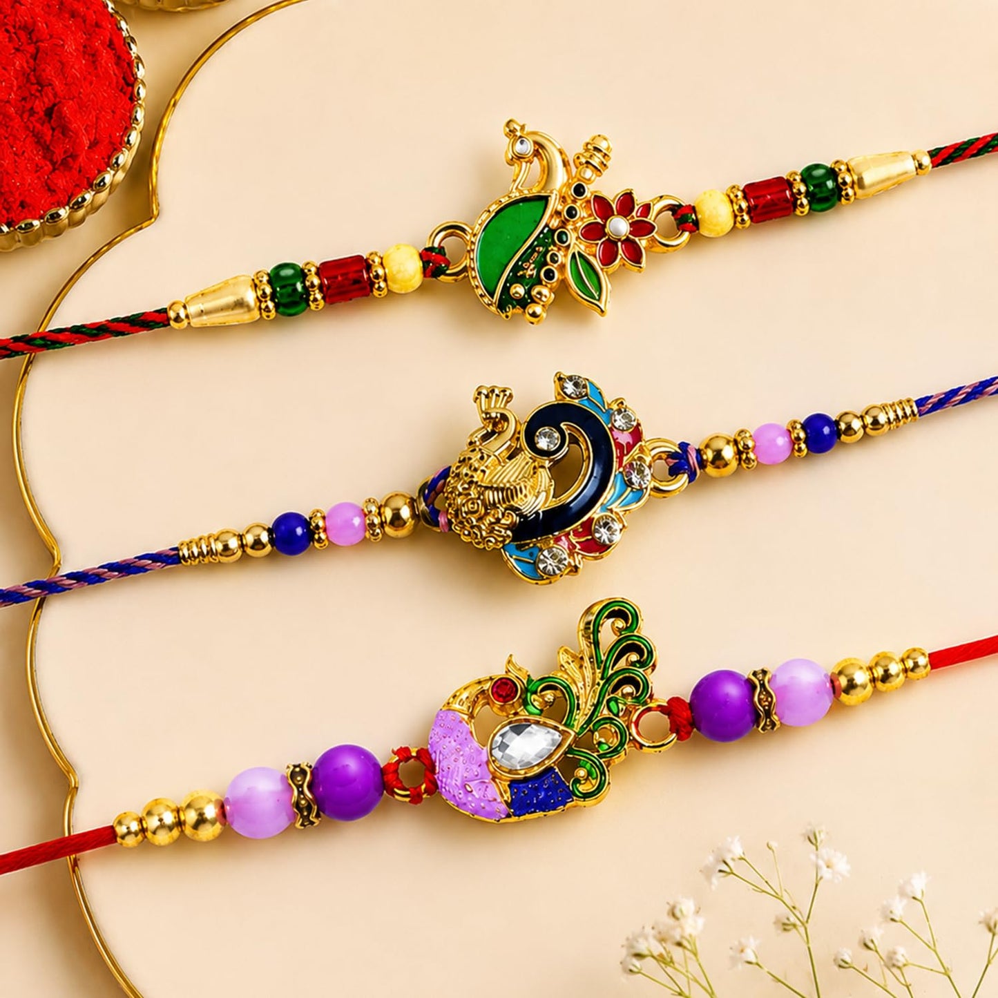 Designer Exquisite Multicolor Rakhi for Brother with Roli Tikka & Card, Pack of 6
