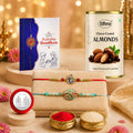 Mor and Om Rakhi for Brother with Chocolate Almonds 96gm, Coin & Card, Pack of 5