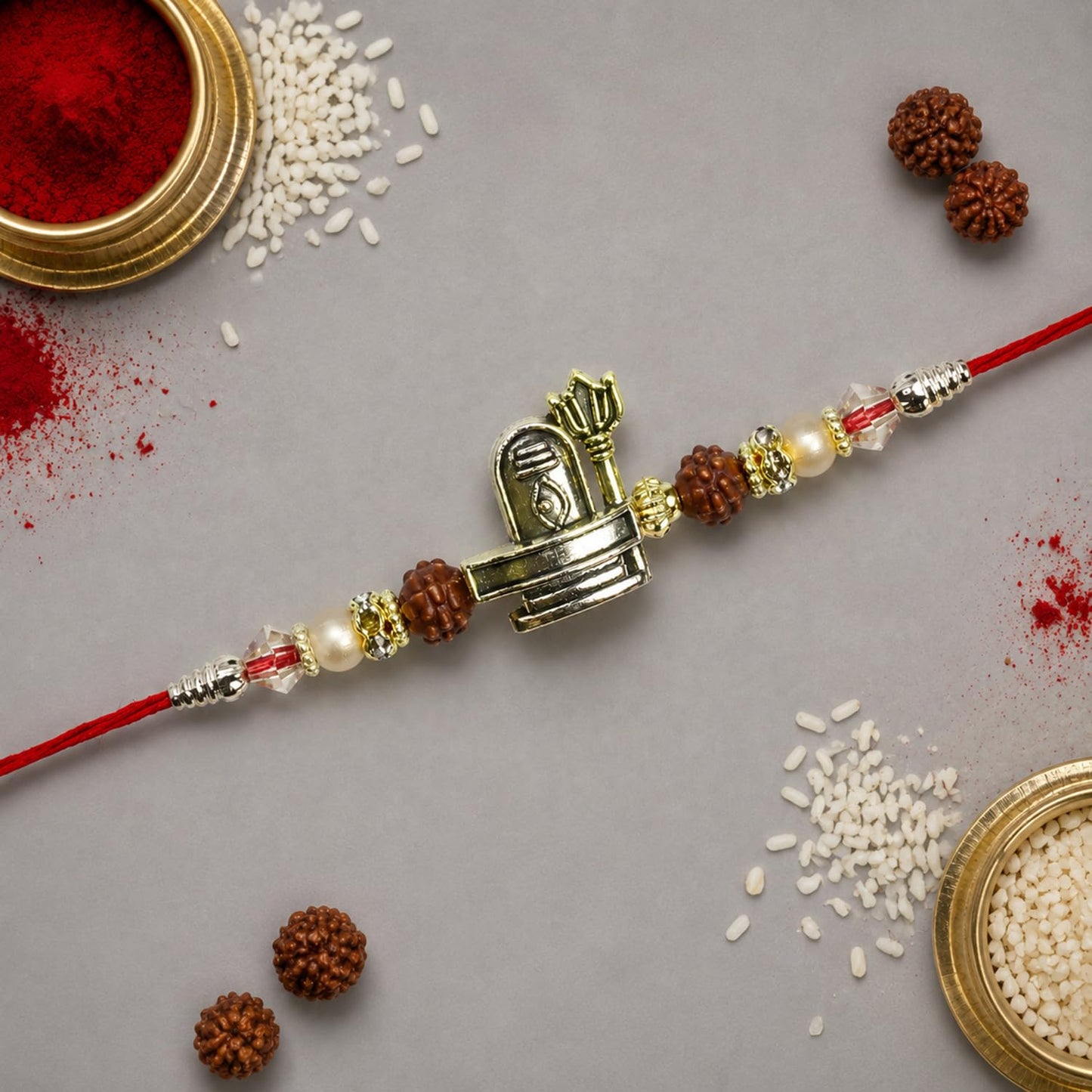 Ganesha Beads Rakhi for Brother with Tilak Set, Pooja Coin & Card, Rakhi Set (V6)