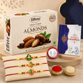 Leaf Rakhi for Brother with Chocolate Almonds 32gm, Roli Tikka & Card, Pack of 7