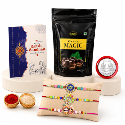Evil Eye Rakhi for Brother with Choco Magic Pouch, Roli Tikka & Card, Pack of 7