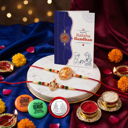 Rakhi Set for Brother (Set of 2) – Elegant Ganesha Rakhi Combo with Roli Chawal