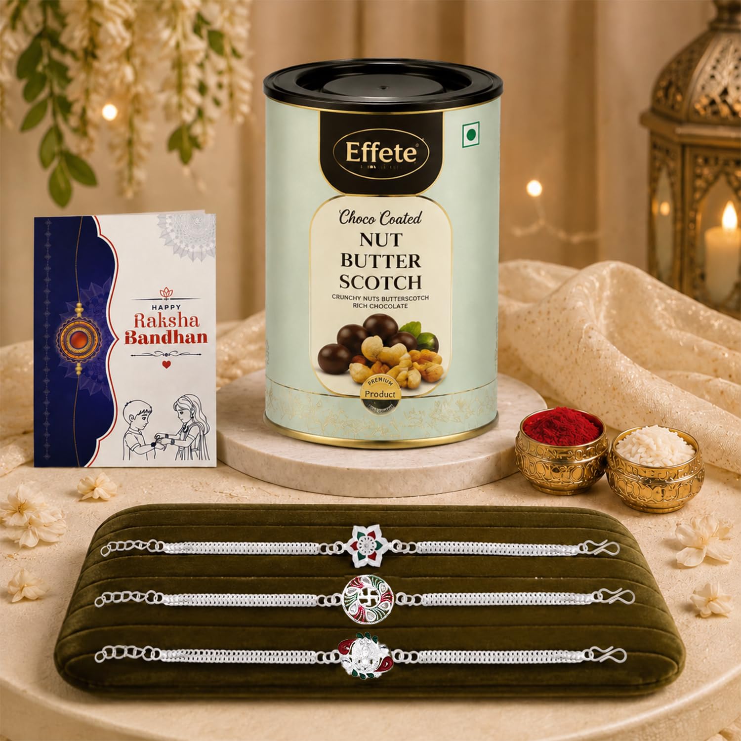 Floral Rakhi for Brother with Chocolate 96gm - Raksha Bandhan Gift Set, Pack of 7