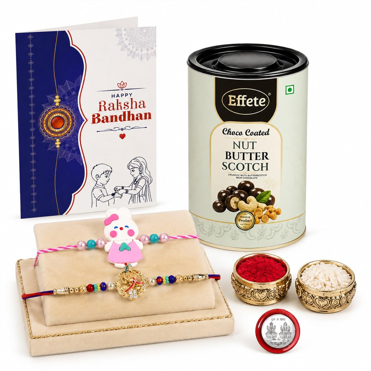 Bunny Rakhi for Brother with Butter Scotch 96gm, Roli Tikka & Card, Pack of 6