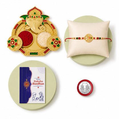 OM Multicolor Rakhi for Brother & Bhaiya with Shri Ganesh Pooja Thali | Pack of 5