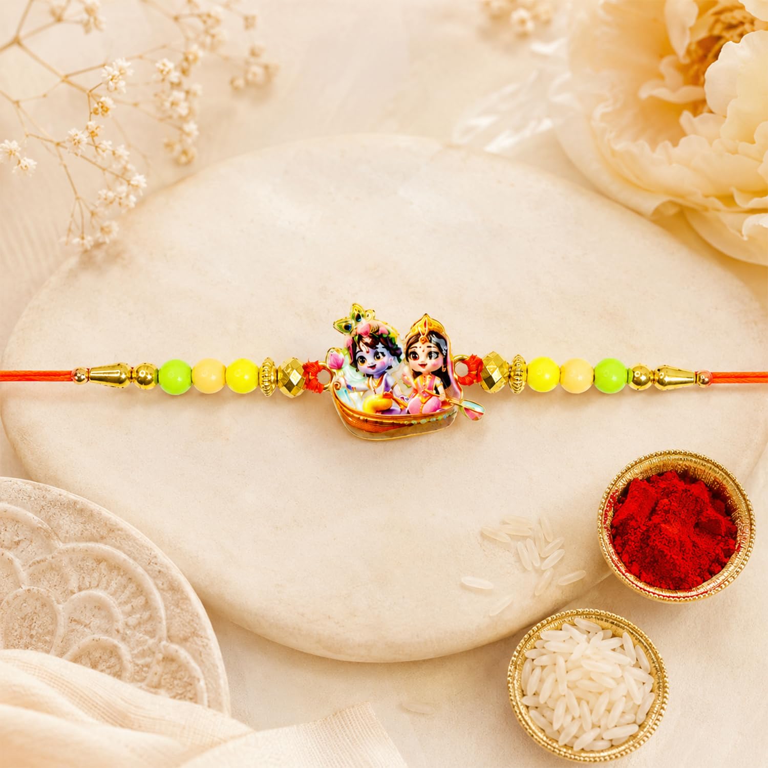 Krishna Rakhi for Brother with Pooja Thali - Raksha Bandhan Gift Set, Pack of 7