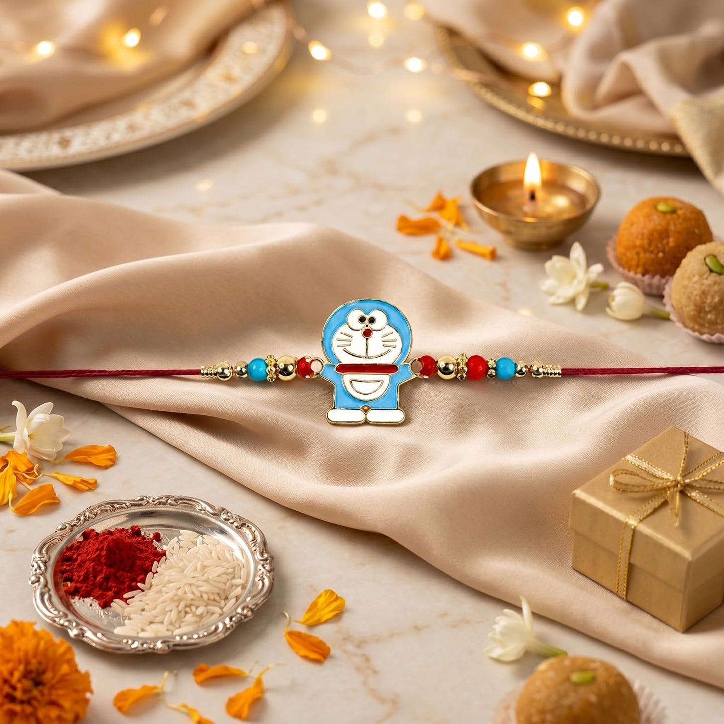 Doraemon Multicolor Rakhi for Brother & Bhaiya with Kids Customise | Pack of 5
