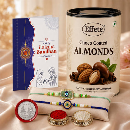 Evil Eye Rakhi Combo - Raksha Bandhan Gift with Choco Almonds 96gm, Pack of 6 | Rakhi Gift