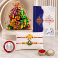 Leaf Rakhi for Brother with Assorted Treats 10pcs, Roli Tikka & Card, Pack of 6
