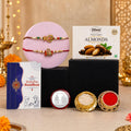 Multicolor OM Damru and Rakhi for Brother with Chocolate Almonds 32gm, Pack of 6
