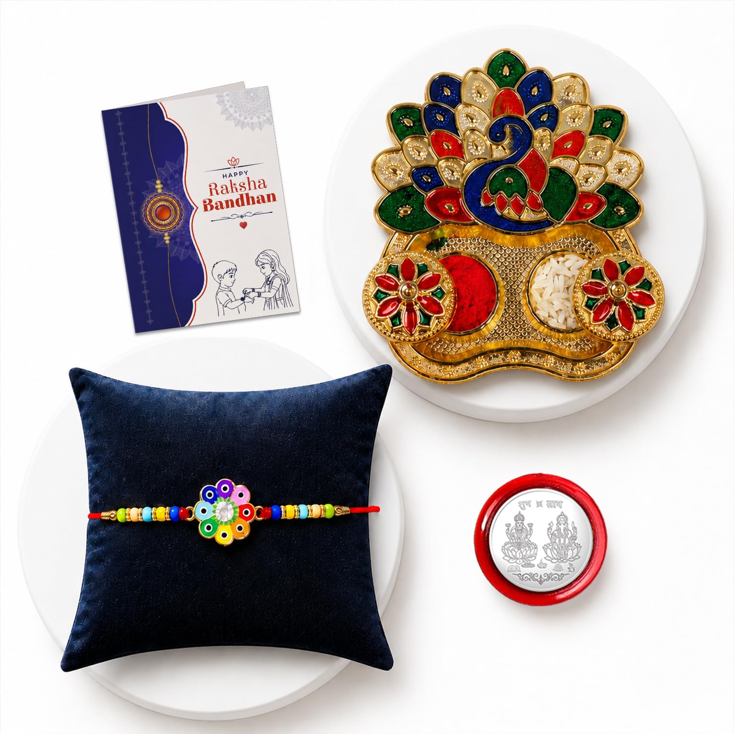 Flower Rakhi for Brother with Pooja Thali - Raksha Bandhan Gift Set, Pack of 5