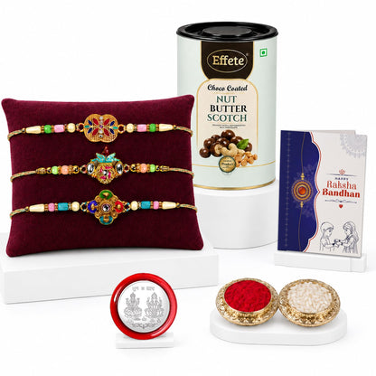 Floral, Kalash Multicolor Rakhi for Brother & Bhaiya with Chocolate | Pack of 7