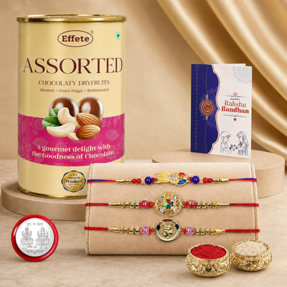 Bird Rakhi for Brother with Emperor Choco, Roli Tikka & Greeting Card, Pack of 7