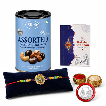Spiral Rakhi for Brother with Choco Dryfruits 96gm, Roli Tikka & Card, Pack of 5