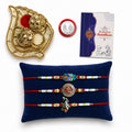 Rainbow color Rakhi for Brother with Pooja Thali, Roli Tikka & Card, Pack of 7