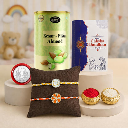 Unique Motif, Food Rakhi for Brother with Kesar-Pista Almond 96gm, Pack of 6