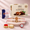 Floral Rakhi for Brother with Choco Almonds 32gm, Roli Tikka & Card | Pack of 6