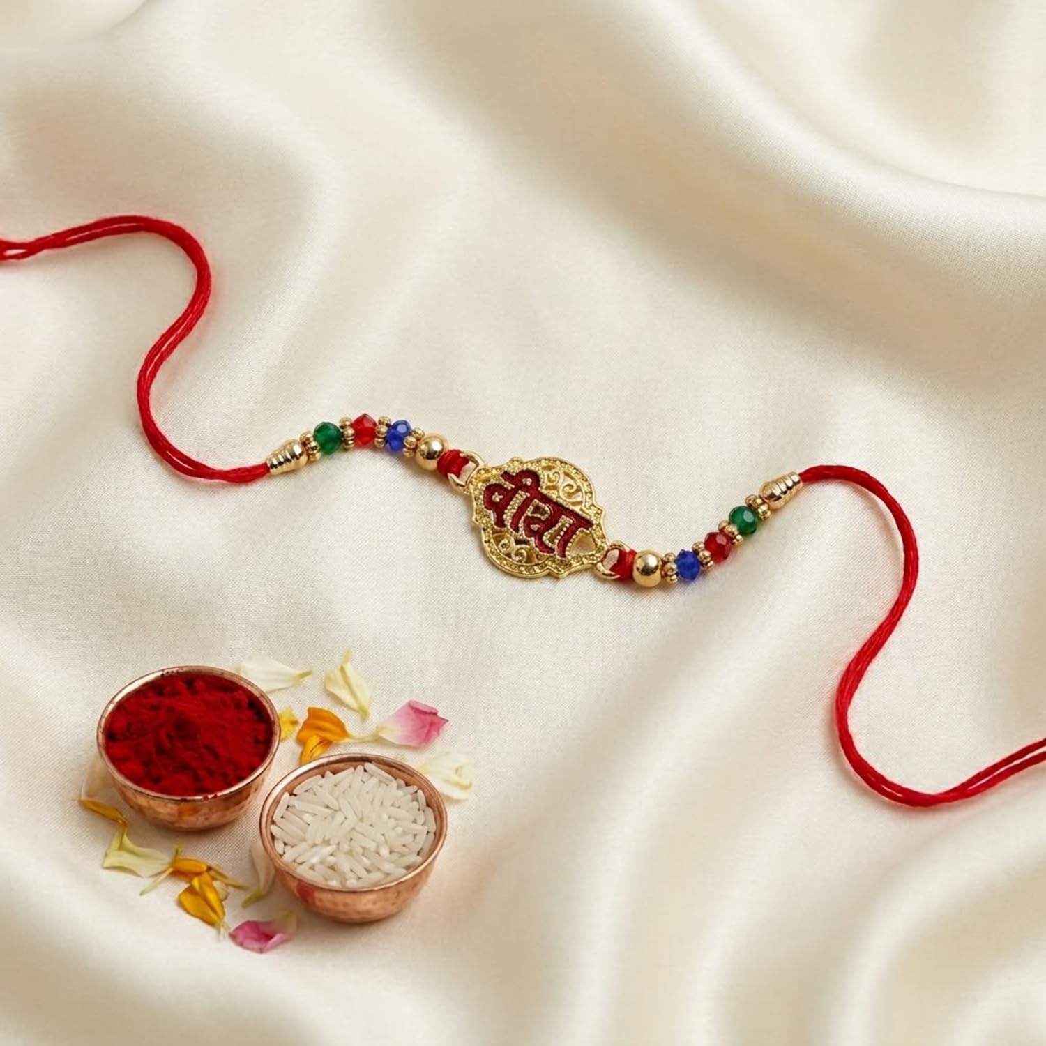 Veera Rakhi for Brother with Choco Almonds 32gm, Roli Chawal & Card, Pack of 5