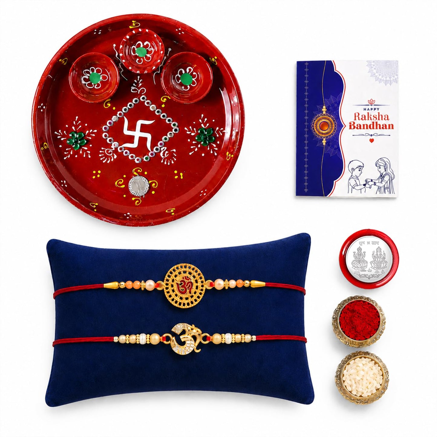 OM Rakhi for Brother with Pooja Thali - Raksha Bandhan Gift Set, Pack of 6