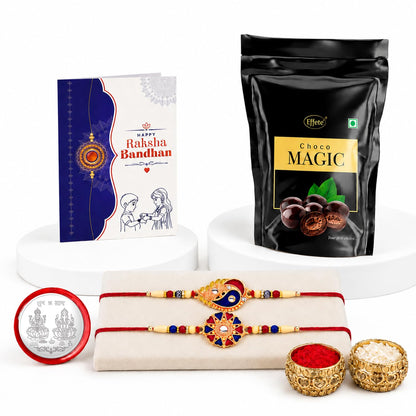 Leaf, Round Multicolor Rakhi – Choco Magic Raksha Bandhan Gift Combo (Pack of 6)
