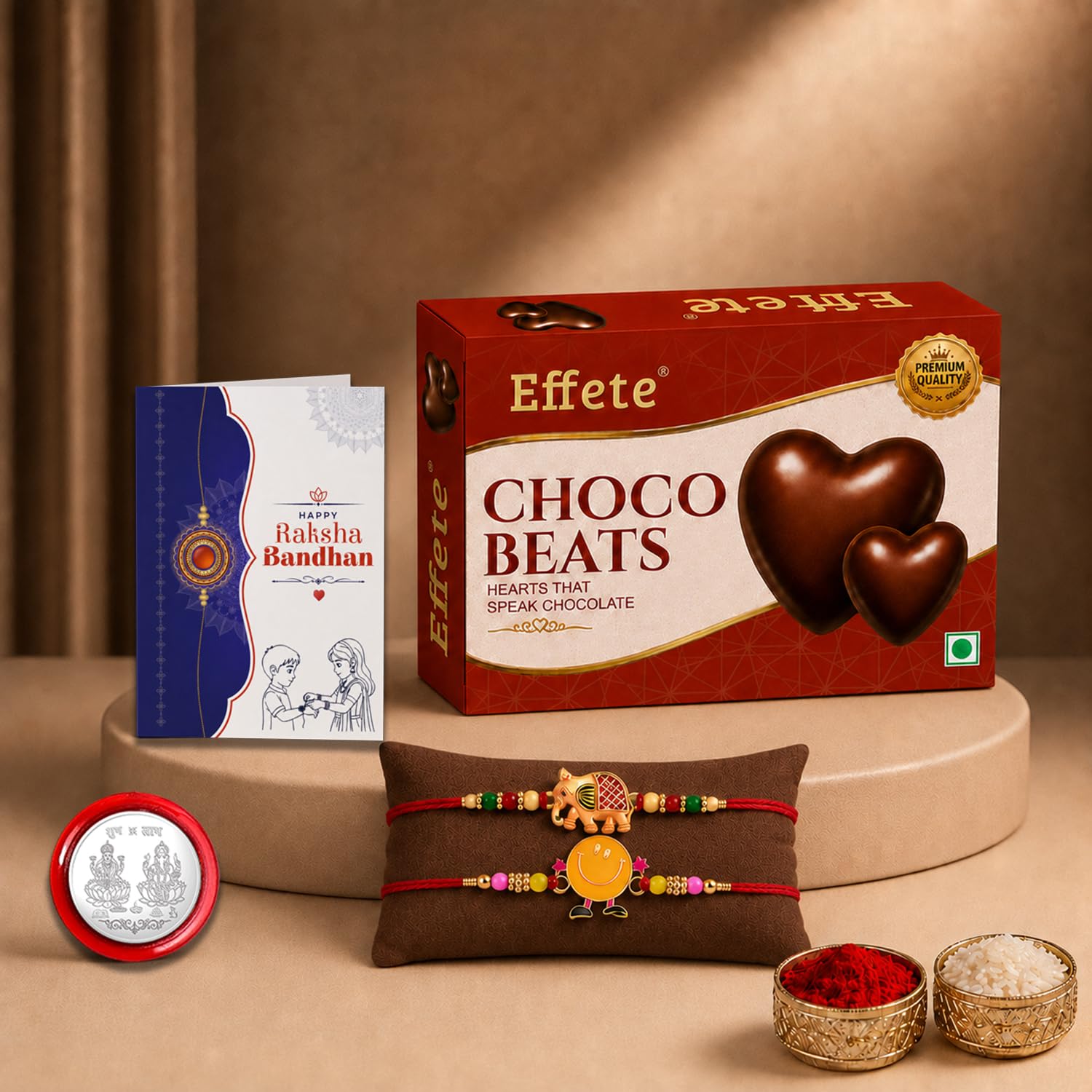 Elephant Rakhi for Brother with Choco Beats 32gm, Roli Tikka & Card, Pack of 6