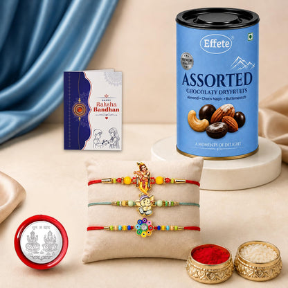 Krishna, Flower Rakhi Combo - Raksha Bandhan Gift with Assorted Choco 96gm, Pack of 7