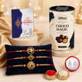 Round Rakhi for Brother with Chocolate Magic 96gm, Roli Tikka & Card, Pack of 7