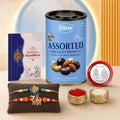 Raksha Bandhan Gift Combo – Flower Krishna Cow Rakhi with Chocolates