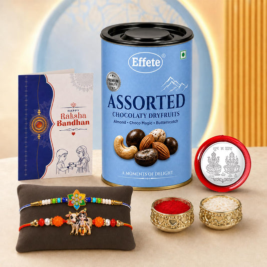 Flower, Krishna Cow Rakhi Combo - Raksha Bandhan Gift with Assorted Choco 96gm, Pack of 6