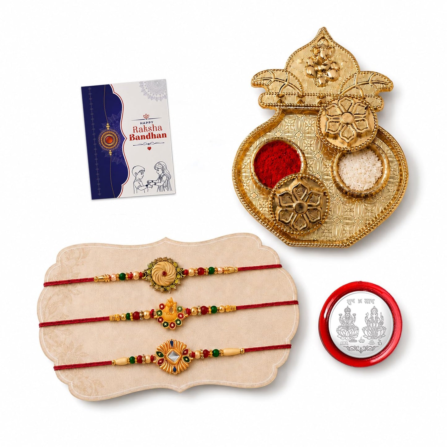 Rakhi for Brother with Pooja Thali - Raksha Bandhan Gift Set, Pack of 7