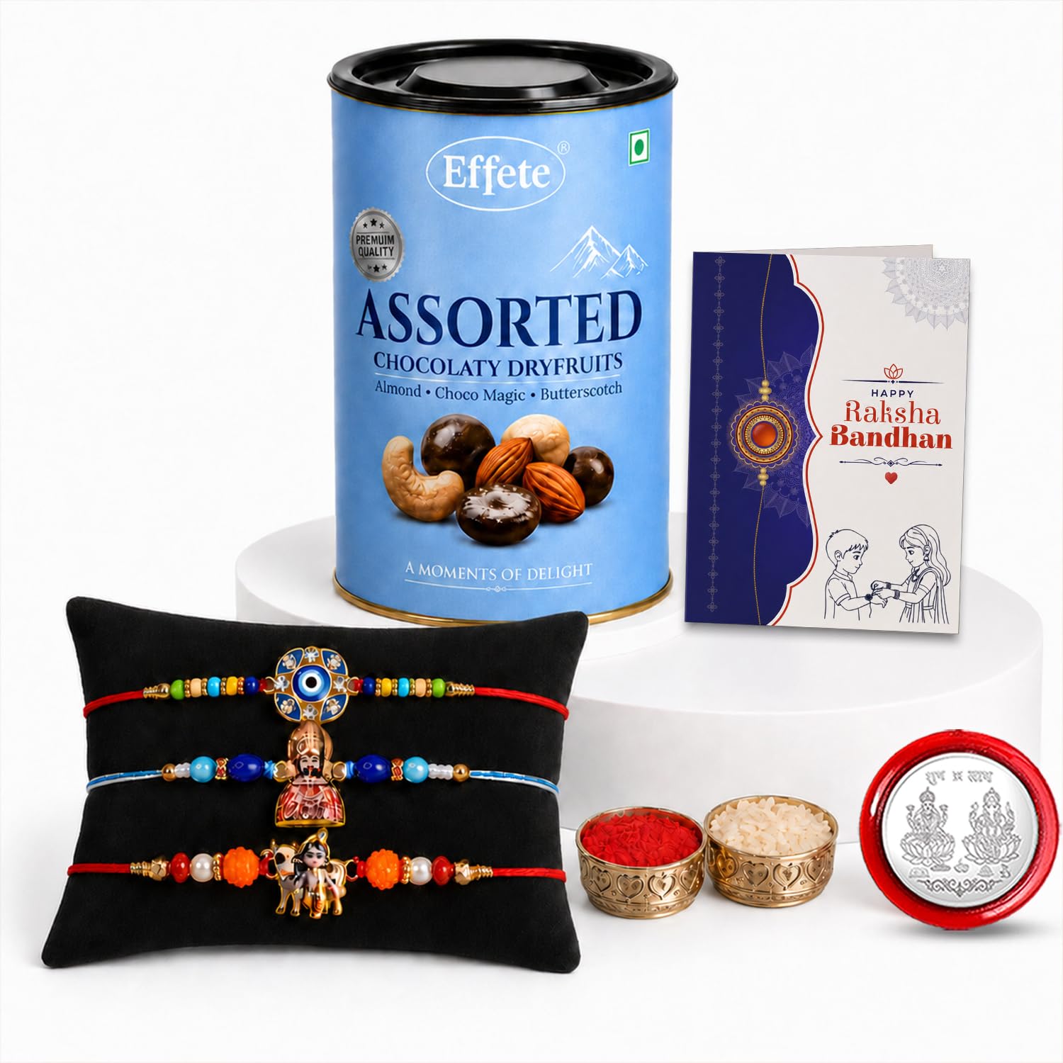 Khatu Shyam Rakhi Combo - Raksha Bandhan Gift with Assorted Choco 96gm, Pack of 7