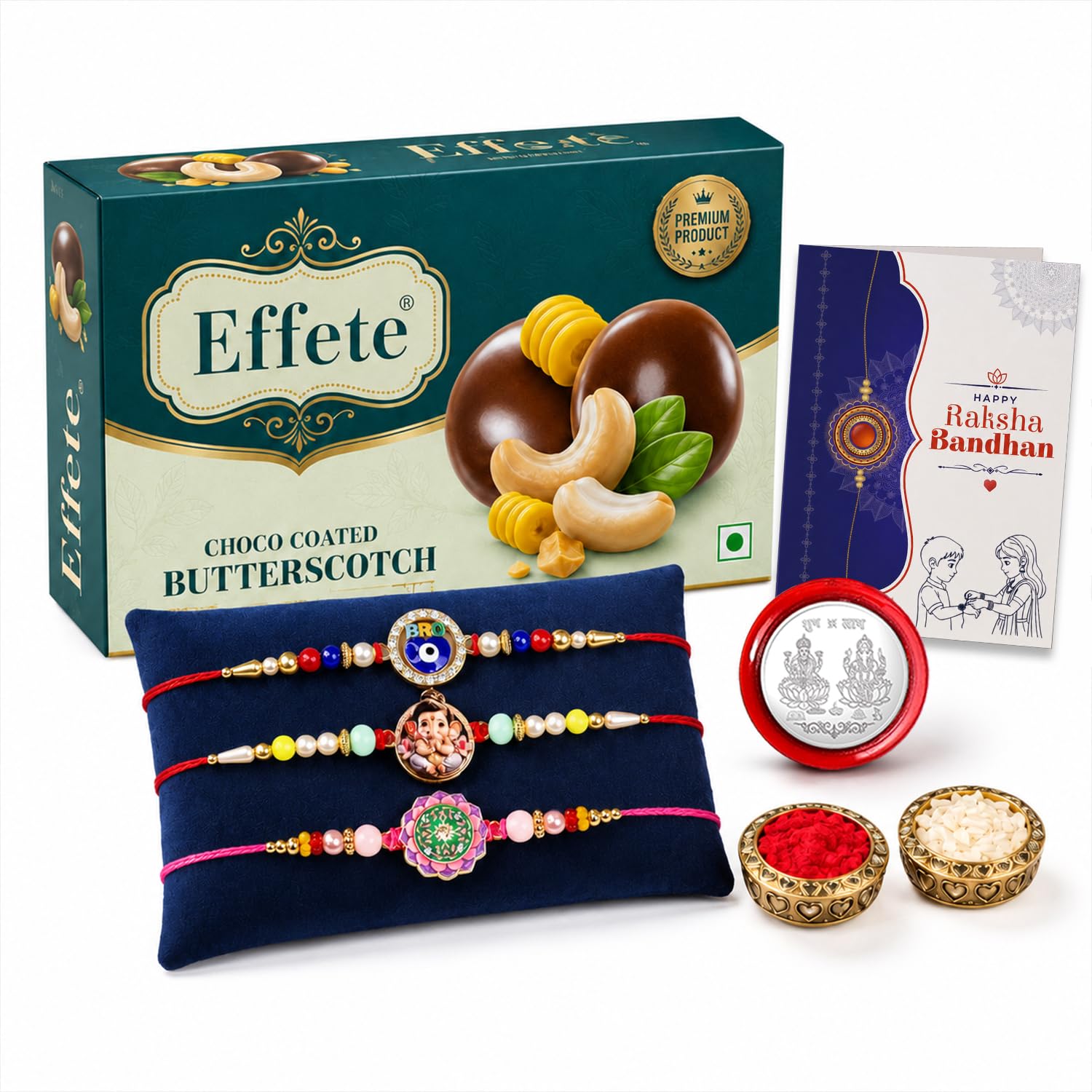 Evil Eye Rakhi Combo - Raksha Bandhan Gift with Choco Butterscotch 32gm, Pack of 7