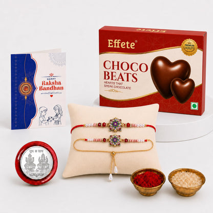 Designer Rakhi for Brother with Choco Beats 32gm, Roli Tikka, Pack of 5 | Stylish