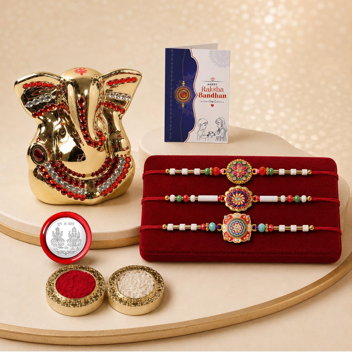 Multicolor Rakhi for Brother with Ganesh Idol - Rakshabandhan Gift Set, Pack of 7